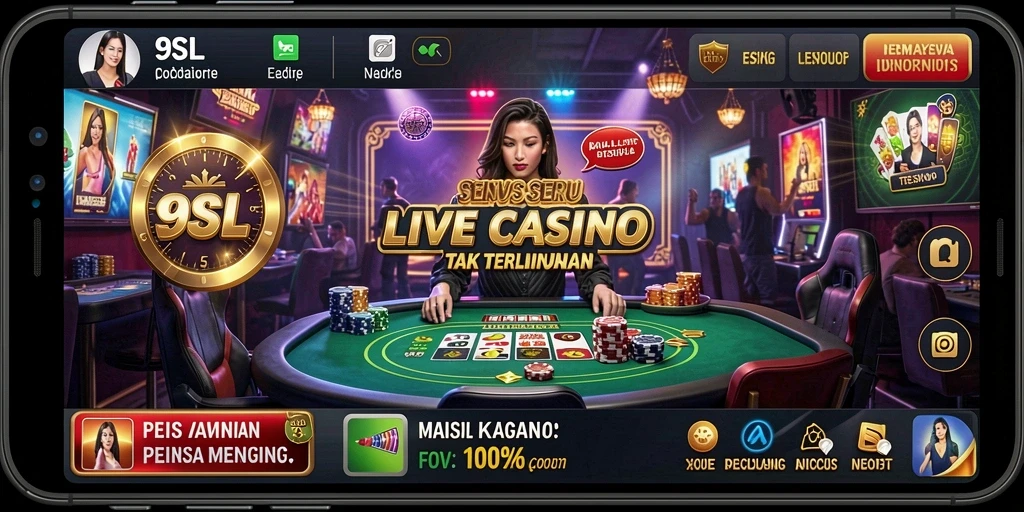 Screenshot 9SL menampilkan dealer profesional dan gameplay yang menarik.