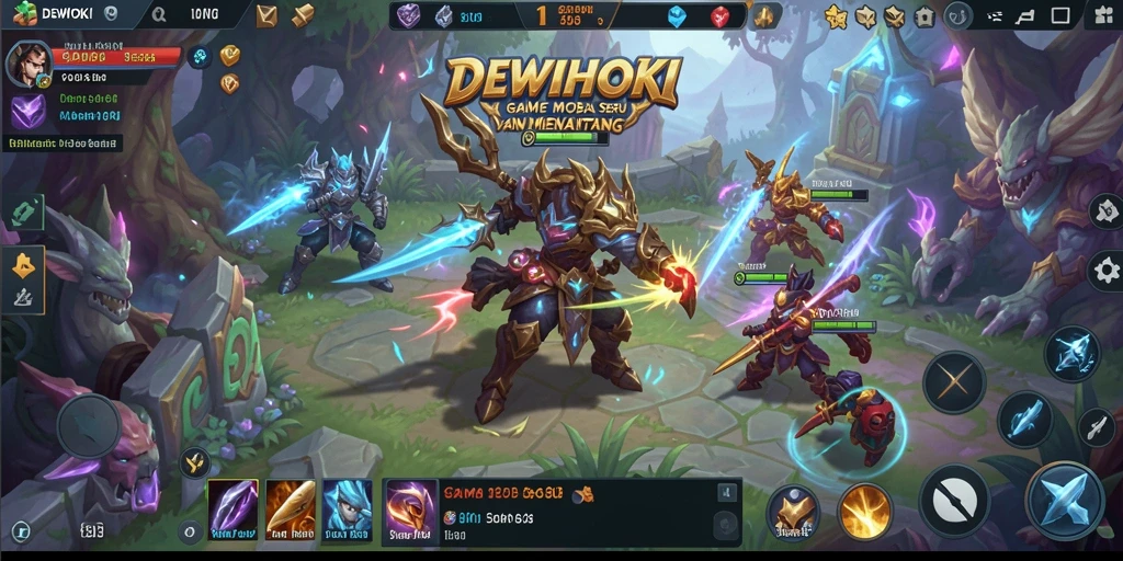 Tampilan gameplay DEWIHOKI yang menegangkan dalam pertempuran MOBA.