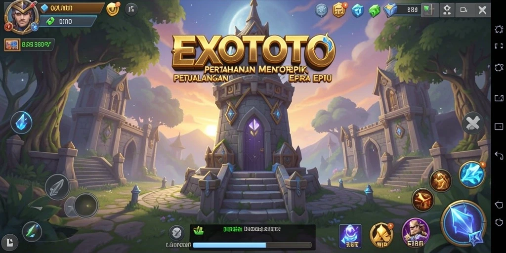 Tampilan gameplay <strong>EXOTOTO</strong> yang penuh aksi dan strategi Tower Defense.