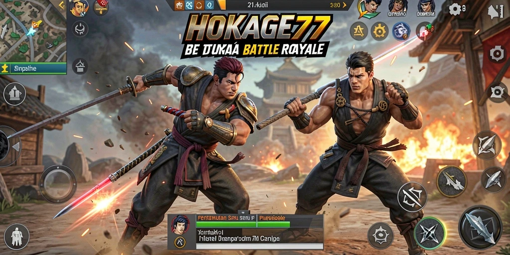Screenshot HOKAGE77 menunjukkan aksi seru dalam pertempuran Battle Royale.