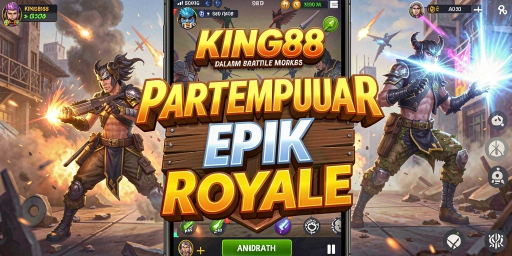 Tangkapan layar KING88 menampilkan aksi pertempuran seru di arena Battle Royale.