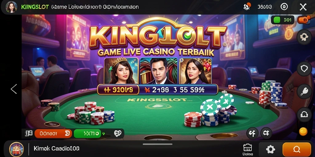 Screenshot utama KINGSLOT menampilkan dealer dan gameplay Live Casino yang mendebarkan.