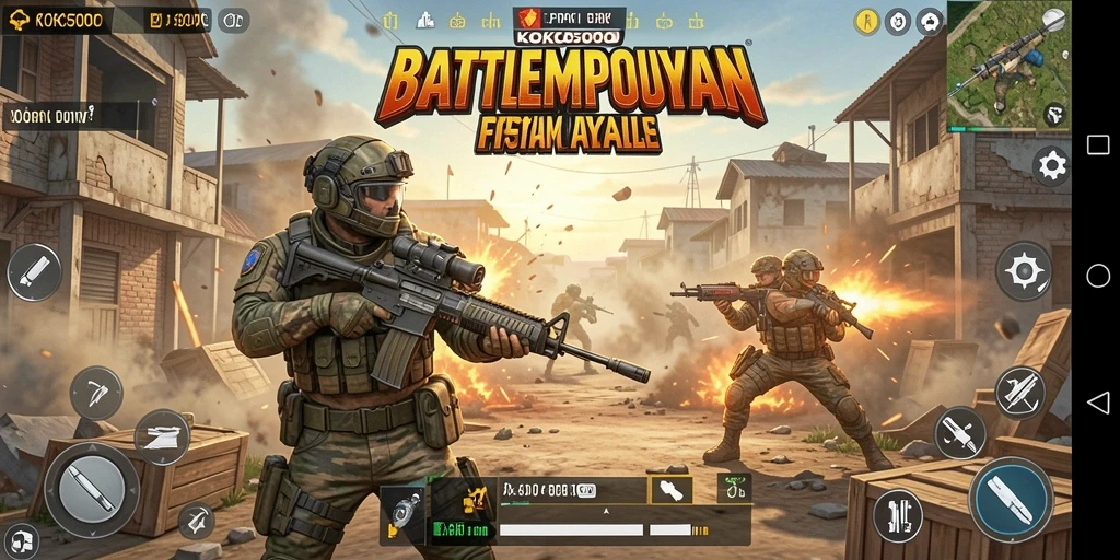 Tampilan screenshot KOKO5000 menampilkan pertempuran intens di arena Battle Royale.