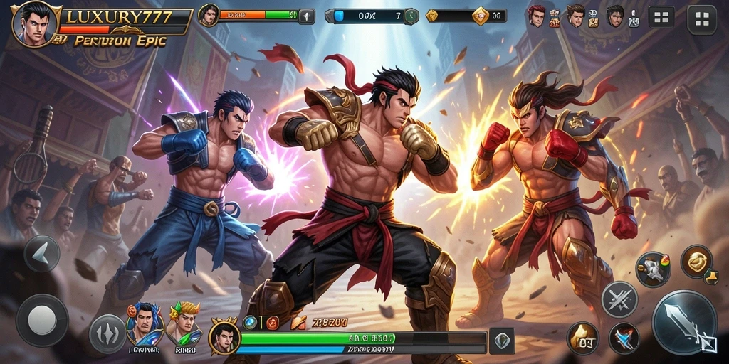Tampilan gameplay LUXURY777 yang penuh aksi dan pertarungan intens.