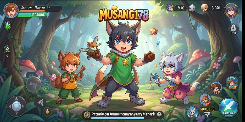 Screenshot gameplay MUSANG178 menampilkan pertarungan karakter anime yang seru.