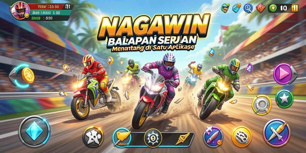 Tangkapan layar permainan NAGAWIN dengan aksi balapan penuh kecepatan.