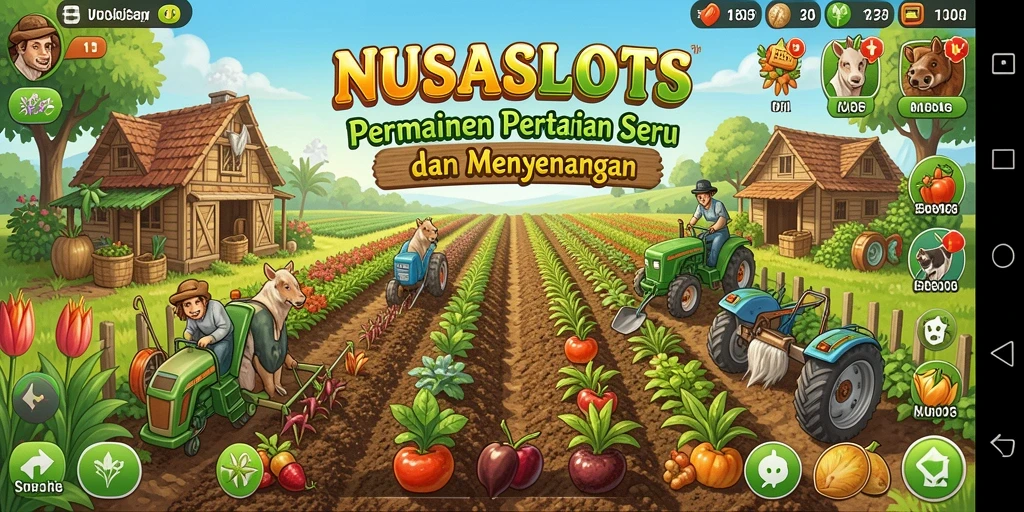 Tampilan gameplay NUSASLOTS yang memukau dengan suasana pertanian yang cerah.