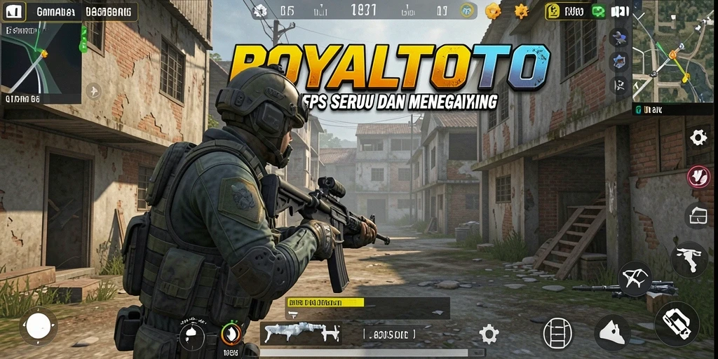Tampilan seru gameplay ROYALTOTO dalam aksi pertempuran FPS.