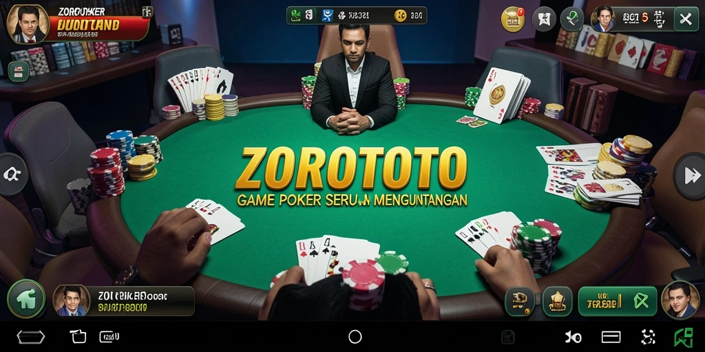 Screenshot ZOROTOTO menunjukkan aksi bermain poker yang intens.